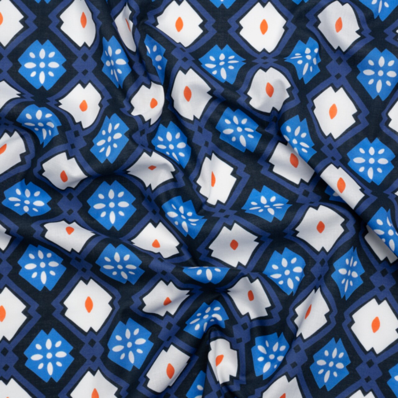 1 Yard Cotton Voile Blue and Orange Geometric - Santorini Spritz Print Fabric